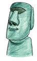 画像：人の顔を模した大きな石造彫刻。モアイ像のイラスト。